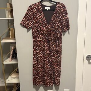 Kasper Women's Midi Dress in Red and Brown Pattern